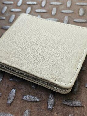 Handmade Billfold Wallet Beige Genuine Leather Bifold Card Holder Purse New